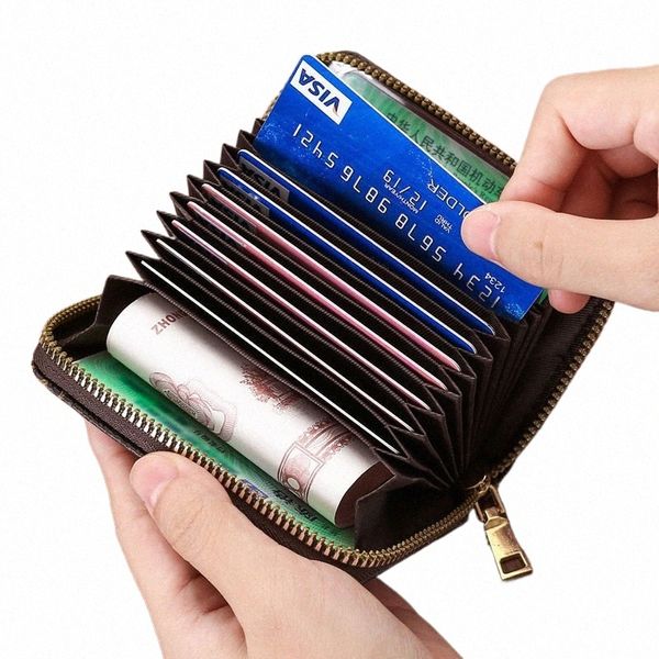 Nouveau multi-cartes Positi anti-magnétique anti-vol sac de carte en cuir PU portefeuille à glissière crédit carte d'identité titulaire de la carte bancaire porte-monnaie s36J #