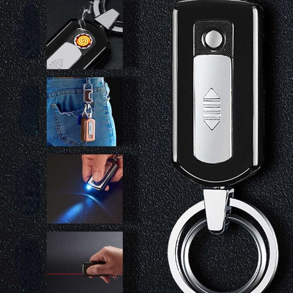 Neue Multifunktions-Taschenlampe Schlüsselanhänger wiederaufladbare Feuerzeug Anhänger USB Zigarette Geschenk 3AOL