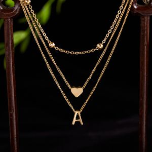Nouveau multicouche minuscule petit coeur lettre initiale collier femmes Vintage couleur or Alphabet clavicule chaîne tour de cou bijoux cadeaux