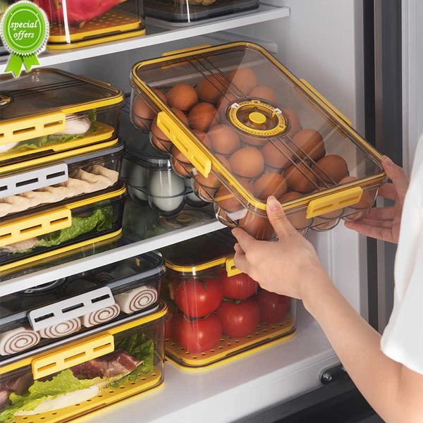 Boîte de rangement pour réfrigérateur empilable multi-tailles, conteneurs de qualité alimentaire, boîte de rangement pour œufs de cuisine avec égouttoir et minuterie transparent grand