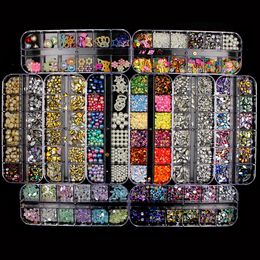 Multi-style 3D Ongles Strass DIY Nail Art Décorations Or Argent Rivet Strass