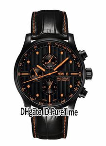 Nuevo Multifort Gent M005.614.36.051.22 PVD Acero negro Esfera negra Marca naranja DayDate Reloj automático para hombre Cuero Línea naranja Zafiro M44a1