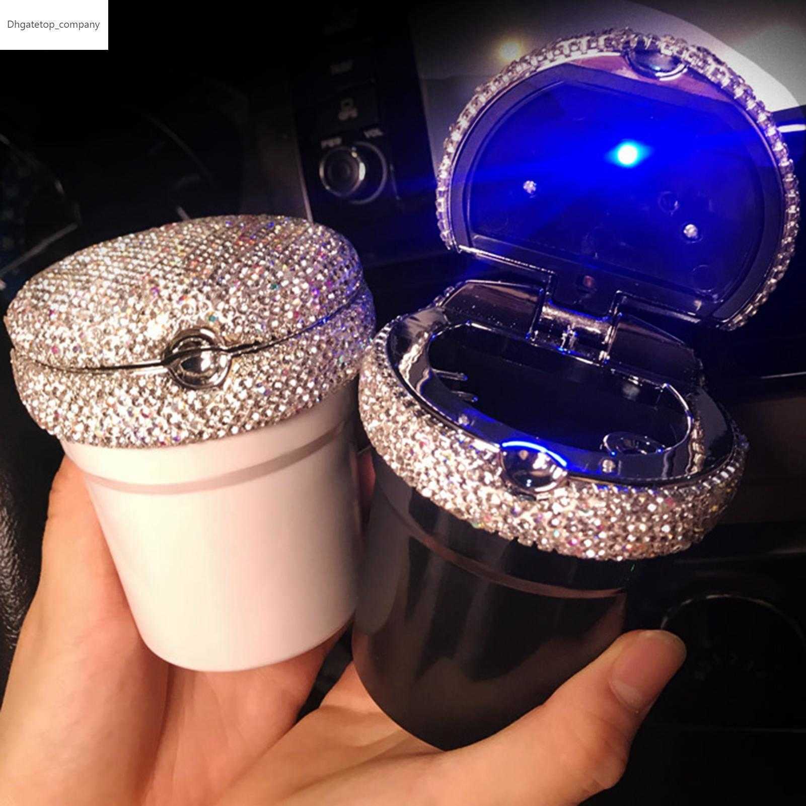 New Multifunctional Luminous Rhinestones Car Ashtray Smoke Cup Holder with LED Light