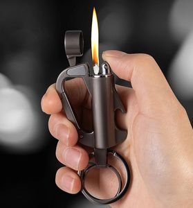 Nouveau briquet porte-clés à kérosène en métal multifonctionnel avec décapsuleur rétro meule briquet à silex coupe-vent en plein air Camping briquet à huile cadeau pour hommes