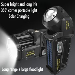 Nouveau projecteur de lumière portable solaire multifonctionnel lampe de poche forte torche d'éclairage haute puissance