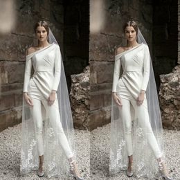 2020 Nieuwe Elegante Bruids Broek Pak Lange Mouw Trouwjurken Boheemse Twee Stukken Enkellengte Bruidsjurken Boho Vestidos de Novia 754