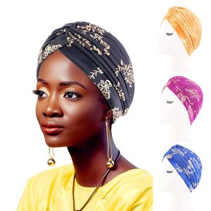 Nieuwe moslimkop wikkelt gouden ruche top geknoopte tulband hoed binnenste hijab chemo cap headscarf rekbare hoofdband dame haaraccessoires