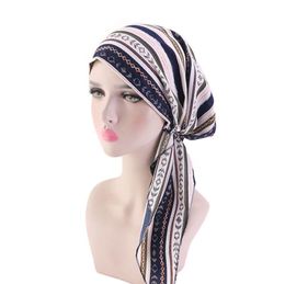 Nouveau foulard musulman Couvre-chef Bandana Tichel pour le cancer Dames Turbante Femmes Foulard à volants Chimio Chapeau Turban Foulards pré-noués