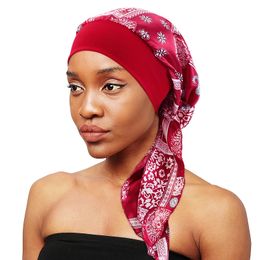 Nieuwe moslimvrouwen satijnen hoofd sjaal chemo hoed tulband pre-verbonden hoofddeksel bandana kanker haarverlies hoofd sjaalhoofd wikkel stretch caps