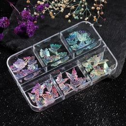 Nouveaux bijoux à ongles en gros de son hot japonais Aurora Magic Resin Butterfly 6 boîtes Décoration des ongles