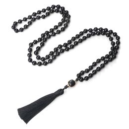 Nouveaux colliers en pierre d'obsidienne noire naturelle hommes Black Oneyx 108 Collier de perles de mala Femmes Bouddhist Prayer Yoga Bijoux Cadeaux