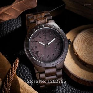 Nieuwe Natuurlijke Zwarte Sandaal Hout Analoog Horloge UWOOD Japan MIYOTA Quartz Houten Horloges Jurk Horloge Voor Unisex1351V