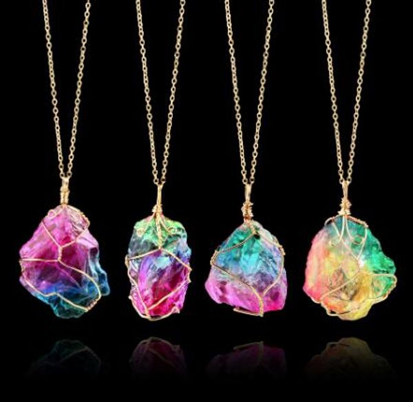Nouveau cristal naturel Quartz point de guérison Chakra perle collier de pierres précieuses pendentif original style pierre naturelle pendentif colliers chaîne de bijoux