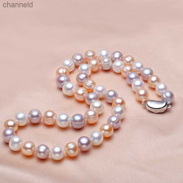 Nouveau collier de perles d'eau douce naturelles filetées 7-8MM collier de perles fermoir en argent sterling 925L230519