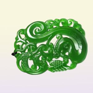 Nuevo Jade Natural China Green Jade colgante Collar Amuleto Lucky Dragon y Phoenix Statue Recolección de verano Ornamentos5925079