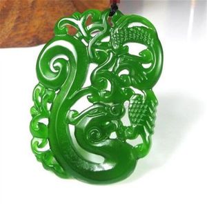 Nieuwe Natuurlijke jade China Groene jade hanger Ketting Amulet Lucky Dragon en Phoenix standbeeld Collectie Zomer ornaments306R