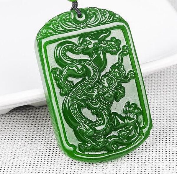 Nouveau Jade Naturel Chine Vert Jade Pendentif Collier Amulette Dragon Chanceux Statue Collection Ornements D'été