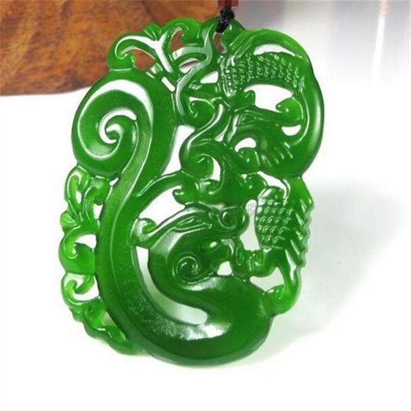 Collier pendentif en jade vert naturel de chine, amulette porte-bonheur, Collection de statues de Dragon et de phénix, ornements d'été, 199r, nouvelle collection