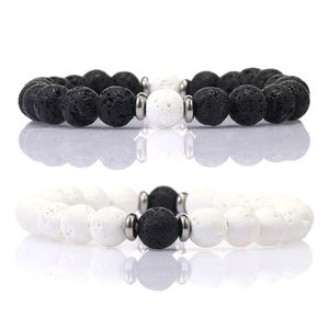 Pulseras de cuentas de hebras hechas a mano de piedra de lava Natural para mujeres, hombres, amantes, abalorio, joyería de pareja para el Día de San Valentín