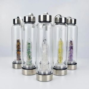 Bouteille d'eau en verre de Quartz naturel, verre à boire direct, tasse en cristal, 8 Styles, transport