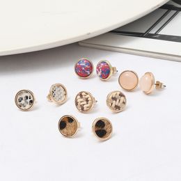 Mini Natural Stone Stud Earrings Round Leopard Print Geweven noppen voor vrouwen Sieraden Gift Hoge kwaliteit