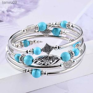 Nouveau Naturel TurquoiseTigereye Winding Bracelet MultiCircle Layered Natural Stone Beaded Bracelet charm bracelets for women L230704