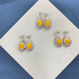 Boucles d'oreilles en strass en Jade malais jaune naturel, accessoires de fête haut de gamme, bijoux à la mode pour femmes, nouvelle collection
