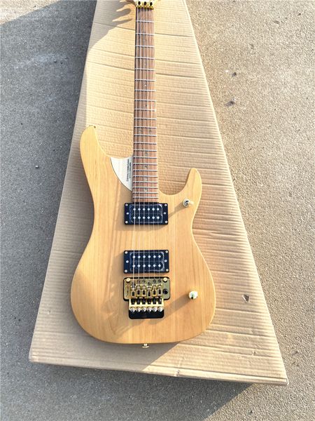 Nueva guitarra eléctrica de madera natural de doble vibración pastillas HH cuello de arce puente trémolo dorado