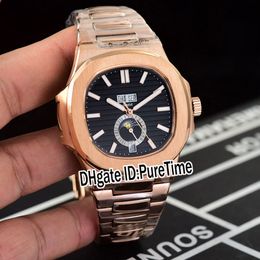 Nouveau Nautilus Calendrier Annuel Moonphase 5726 Automatique Montre Homme Or Rose 18K Texture Noire Cadran Bracelet En Acier Inoxydable Puretime E88f6