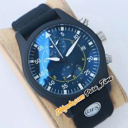 Nouveau Naval Air Combat Force PVD boîtier en acier noir 389008 cadran bleu 6S00 chronographe à quartz montre pour homme montres en cuir de nylon bleu Pure_Time
