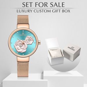 Nieuwe NAVIFORCE Rose Goud Vrouwen Horloges Jurk Quartz Horloge Dames met Luxe Doos Vrouwelijke Polshorloge Meisje Klok Set voor 308 p