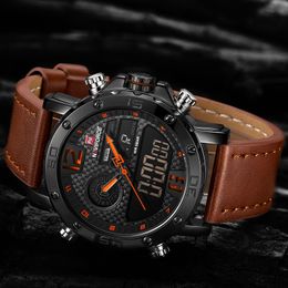 New Naviforce Watch for Men Luxury Casual Sport imperméable Mens Mentiers Digital Chronograph Quartz Leather Male Wristwatch 9134