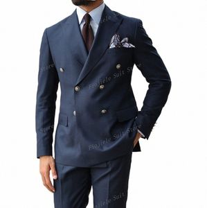 Nouveau bleu marine hommes formel Ocn Busin costume marié Groomsman fête de mariage Tuxedos 2 pièces ensemble veste et pantalon Z9rN #