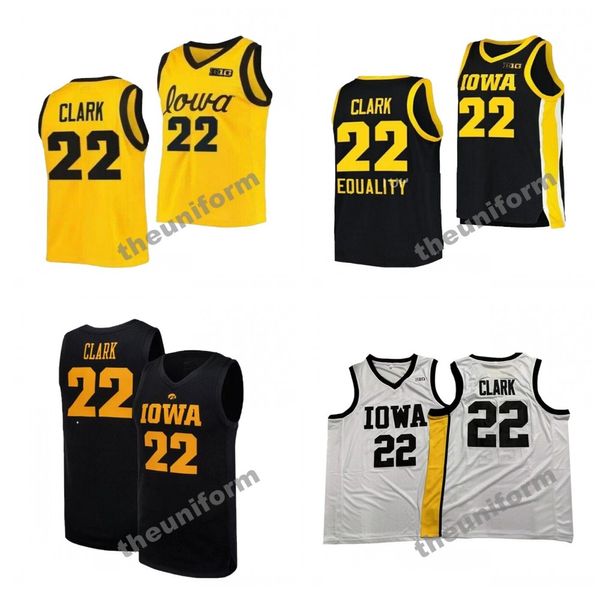 Nouvelle NCAA Iowa Hawkeyes Basketball 22 Caitlin Clark College Taille adulte blanc jaune ronde collor