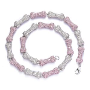 Nieuwe ketting Bone 10 mm zirkoon roze nekketting gepersonaliseerde hiphopketting voor heren en dames