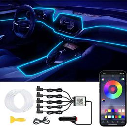 Nuevo Kit de luces LED de neón para Interior de coche, luz ambiental RGB, Kit de fibra óptica con aplicación, Control inalámbrico, Lámpara decorativa de ambiente automático