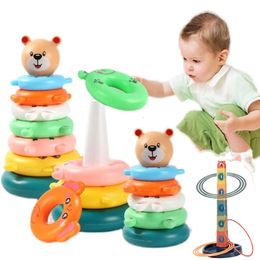 Nouveau cercle de nidification jouet Montessori blocs de construction sensoriel bébé éducatif arc-en-ciel empilable tasse lancer des jouets pour les enfants