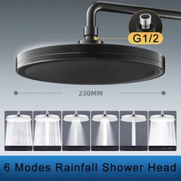 Nuevo Nuevo cabezal de lluvia de 6 modos para baño, cabezal de lluvia superior de alta presión, accesorios para grifos de ducha, pistola gris/Negro/Plata