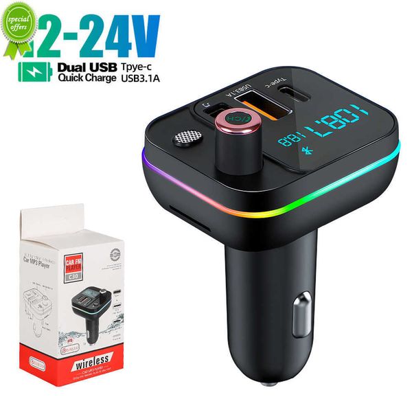 Nouveau nouveau C30 Bluetooth 5.0 transmetteur FM de voiture double USB 3.1A + chargeur de voiture de type C affichage LED appel mains libres avec micro lecteur MP3 haut-parleur