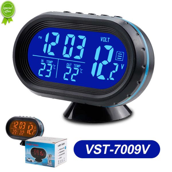 Nouvelle nouvelle voiture horloge électronique thermomètre voltmètre rétro-éclairage numérique LCD affichage temps intérieur extérieur température tension horloges automatiques