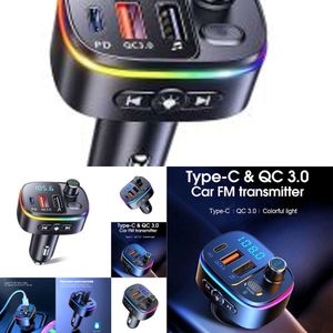 Nouveau émetteur FM Nouveau émetteur Bluetooth Compatible Battery Chargers 5.0 Lecteur mp3 à la main PD Type C QC3.0 USB Charge rapide Accessoires légers colorés T65