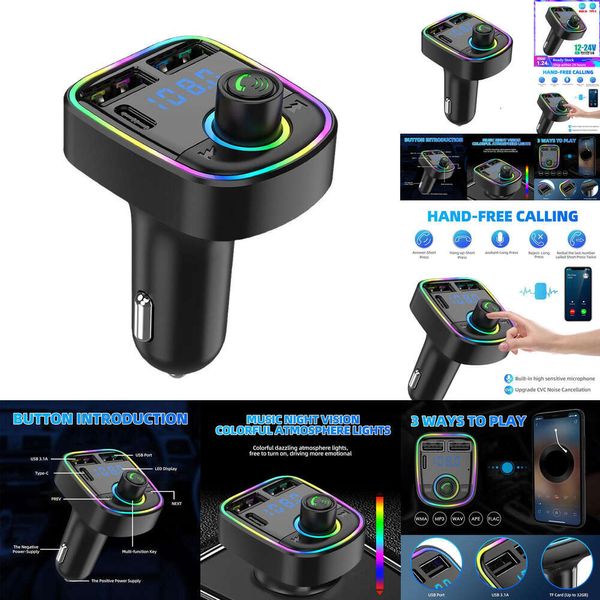 Nouveau Nouveau transmetteur FM PD type-c double USB 3.1A chargeur rapide lumière ambiante colorée mains libres lecteur modulateur Mp3 voiture Bluetooth 5.0