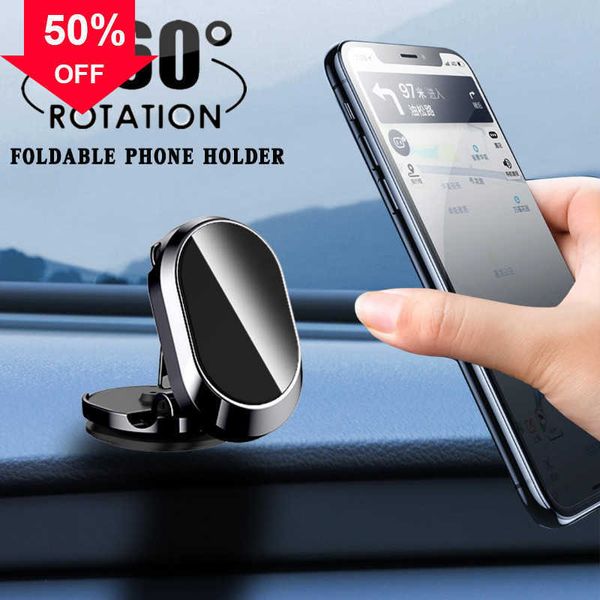 Nouveau nouveau support de téléphone magnétique en métal pliant tableau de bord de voiture Smartphone GPS 360 Support de Support de Rotation pour IPhone 13 Samsung Xiaomi