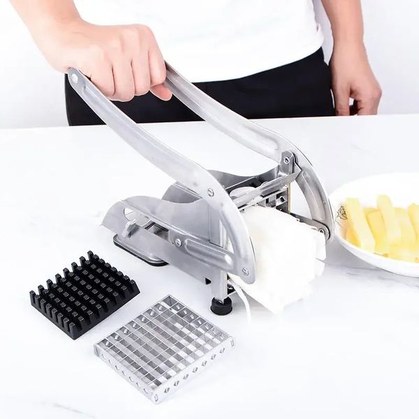 Nouveau nouveau coupe-frite de fry Cutter en acier inoxydable Chipper de pommes de terre à coupe rapide coupeur de croustilles avec 36/64 trous de trous manuelle alimentaire Slicerfor pour