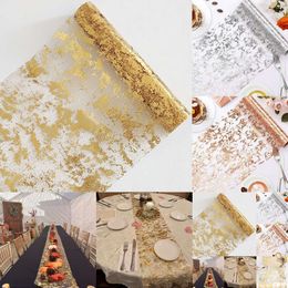 Nieuwe nieuwe goud/sier glitter gouden tafellopers pailletten metallic folie dunne mesh roll party bruiloft kerst verjaardag decor