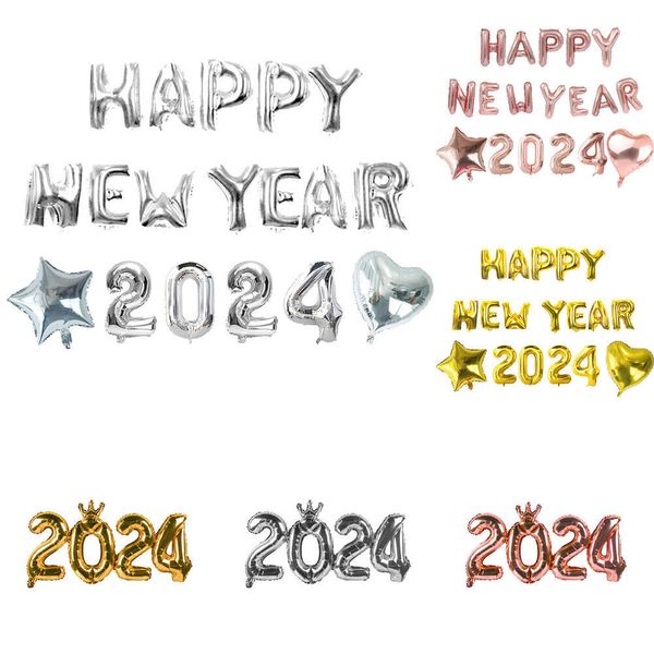 Nuevos globos felices 2024, globos dorados con letras y números de papel de aluminio, decoración navideña, accesorios para fotos de regalo para fiesta de Año Nuevo