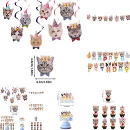 Nouveau Nouvelle bannière heureuse mignon décoration de gâteau fête décoration Dessert habiller fournitures cadeaux animal chat anniversaire