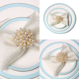 Nouvelle nouvelle bague de serviette de mariage perlé de perle blanche de haute qualité pour décoration de table