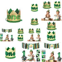 Nouveau Nouveau Jungle Safari heureux enfants un 1 an couronne bandeau chapeau bébé douche 1St fête d'anniversaire fournitures