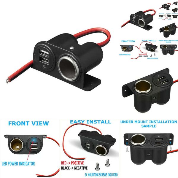 Nuevo Nuevos puertos DC 5V 3.1A Dual USB incorporado Camper puerto de cigarrillo cargador de enchufe Multi encendedor adaptador de enchufe coche C4i5